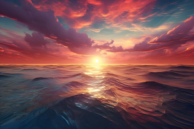 Photo mesmerising cg representation of majestic ocean view at sunset a captivating display of infinite be