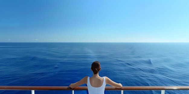 Photo mesmerized by the vast sea a woman relaxing on a cruise ship concept ocean views relaxation cruise ship travel women in nature