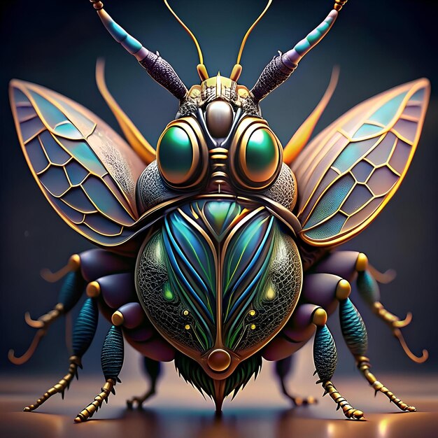 Photo a mesmerizing 3d illustration of a futuristic jewel toned balmain bug perfect for adding a touch of sci fi or fantasy to your designs