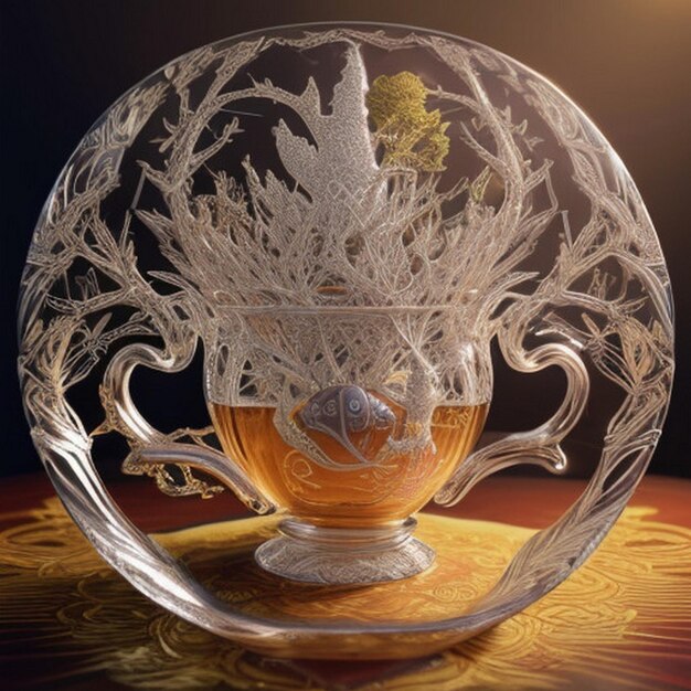 Photo a mesmerizing 3d render by elmagnifico2 of a hyperdetailed intricately engraved glass teapot the tea