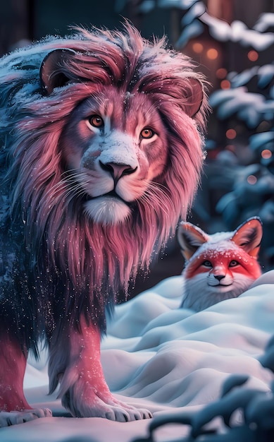 A mesmerizing 3D render of a captivating lion