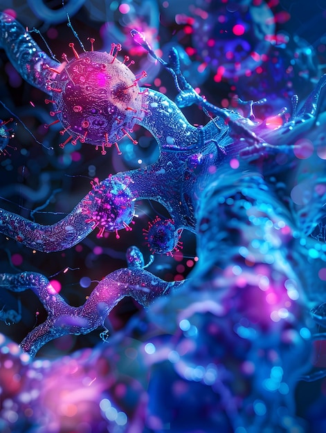 Mesmerizing 3D rendered image showcasing intricate microscopic virus structuresorganic molecular