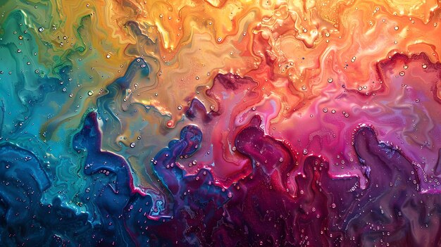 Mesmerizing Abstract Oil Spill with Vibrant Rainbow Colored Iridescent Ripples