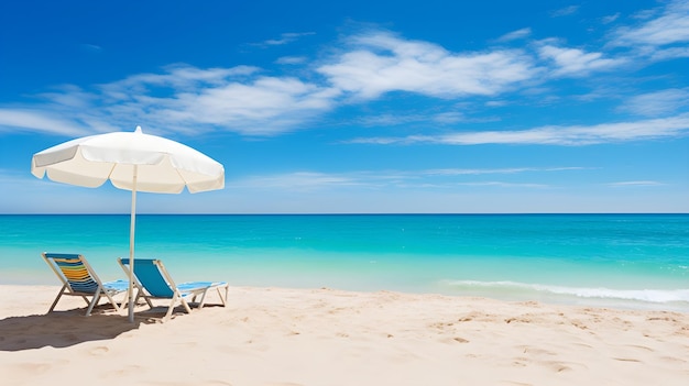 Mesmerizing Aquamarine Seascape Pristine Beach with Colorful Parasols and Lonely Sailboat