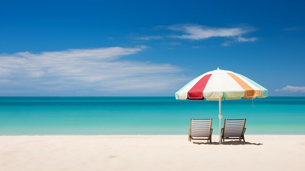 Mesmerizing Aquamarine Seascape Pristine Beach with Colorful Parasols and Lonely Sailboat