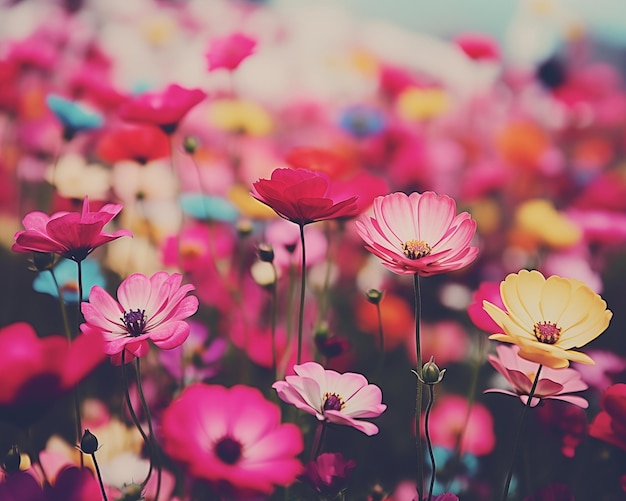 Mesmerizing array of cosmos flowers in a blur of summers vivid hues