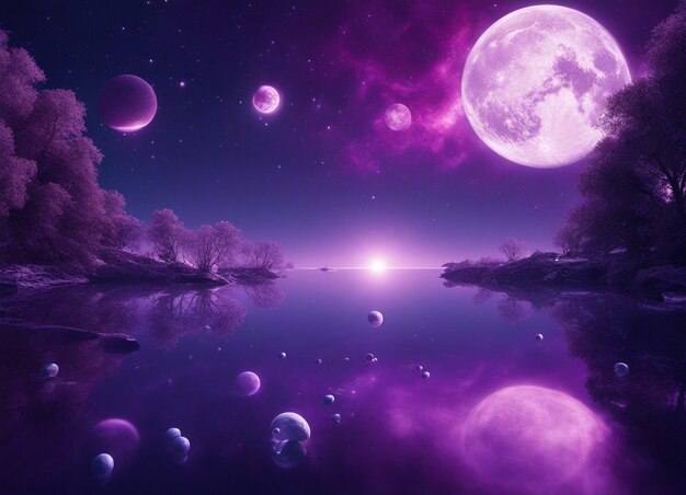 A A mesmerizing astral sky exploring the depths of the purple night sky