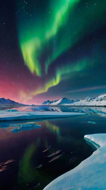 Mesmerizing aurora borealis over a frozen lake