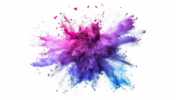 A mesmerizing burst of purple and blue pigments dynamically captured in a moment of colorful chaos and artistic expression