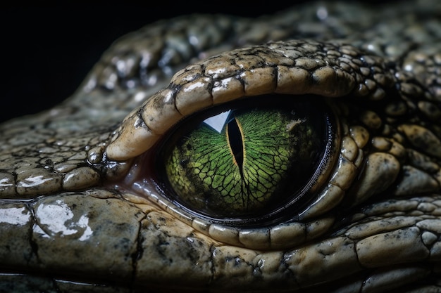 Mesmerizing CloseUp of a Green Crocodile Eye with Vertical Pupil