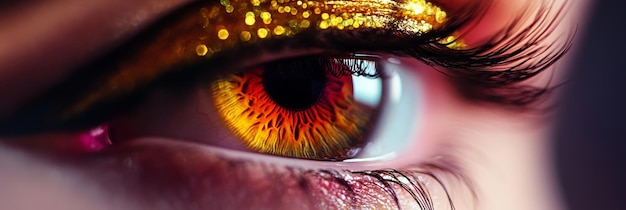 Photo a mesmerizing closeup of a human eye showcasing an amber iris with intricate patterns long