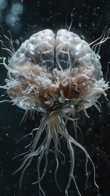 Mesmerizing CloseUp of a Translucent Jellyfish with Intricate Tentacles