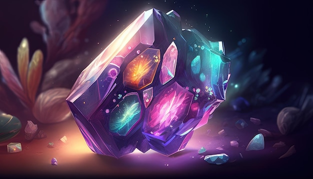 A mesmerizing colorful fluorite crystal illustration shimmers and dazzles