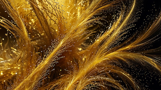 A mesmerizing composition of swirling Yellow Gold smoke adorned with sparkling glitter particles