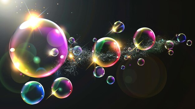 A mesmerizing dance of glowing bubbles in a dark space a symphony of light and color that creates a magical atmosphere