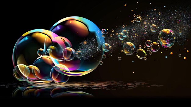 A mesmerizing dance of glowing bubbles in a dark space a symphony of light and color that creates a magical atmosphere