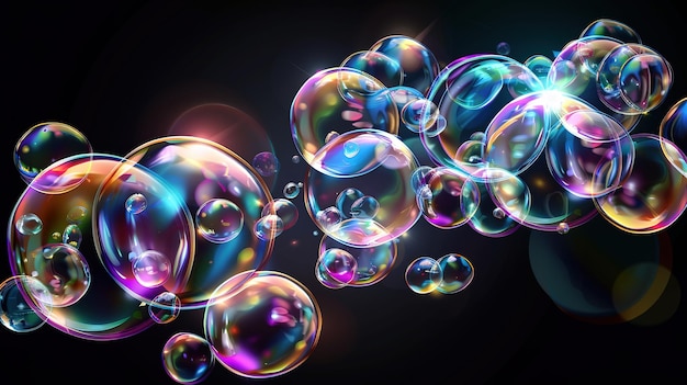 A mesmerizing dance of glowing bubbles in a dark space a symphony of light and color that creates a magical atmosphere