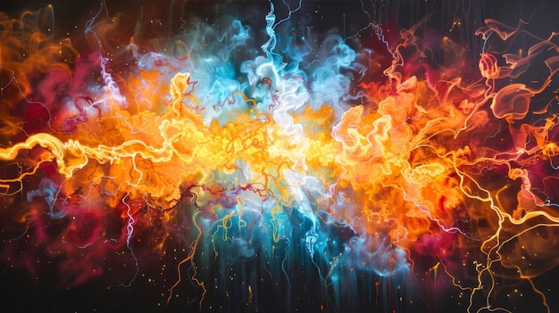 A mesmerizing display of colorful explosions as electric currents collide