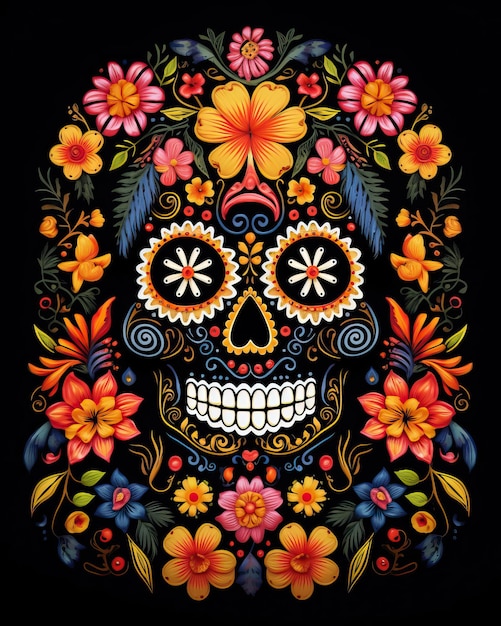 A mesmerizing embroidery pattern inspired by the Day of the Dead celebration