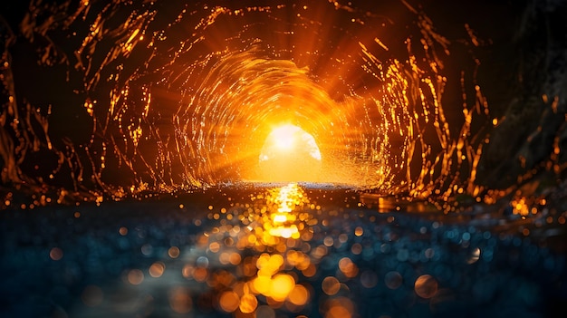 Photo mesmerizing fiery tunnel of glowing radiant light in a surreal fantastical dimension