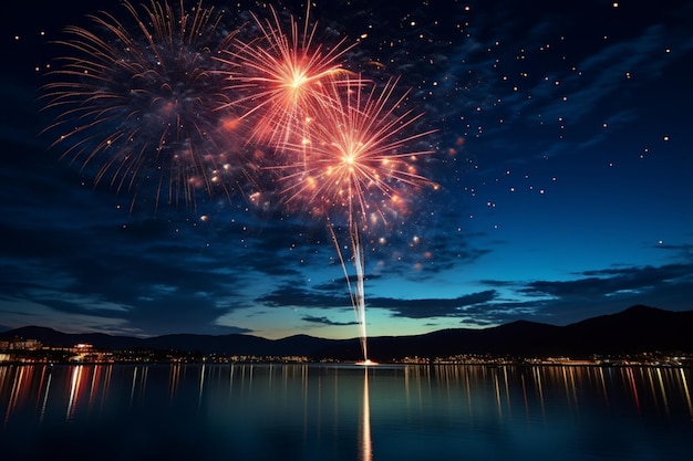 Mesmerizing fireworks burst against a Milky Way backdrop a celestial celebration