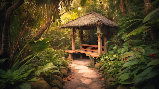 A mesmerizing image of a cozy meditation nook surrounded by lush greenery for a restorative summer retreat