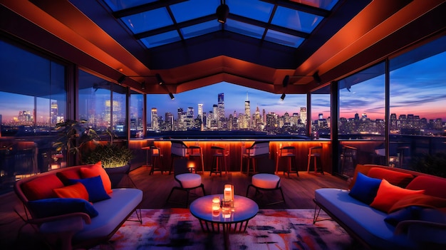 A mesmerizing image of a luxurious rooftop lounge offering a stunning and exclusive venue for upscale business events