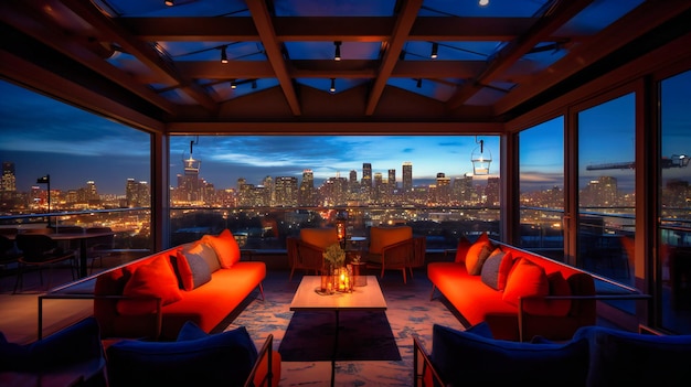 A mesmerizing image of a luxurious rooftop lounge offering a stunning and exclusive venue for upscale business events