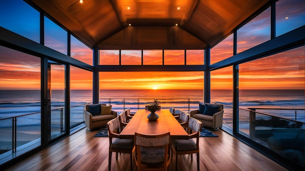 A mesmerizing image of a luxury beach house rental designed to offer unrivaled sunset views and a truly relaxing summer experience