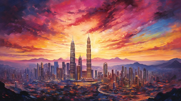 Mesmerizing Kuala Lumpur skyline at dusk AI Generated Art