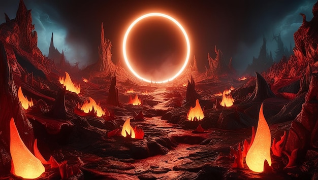 Photo a mesmerizing landscape of surreal hellscape