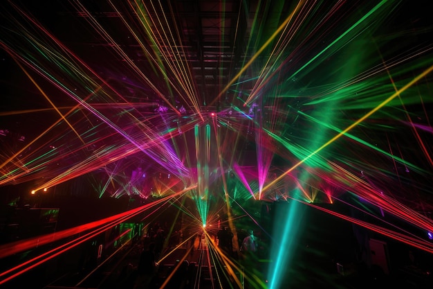 Mesmerizing laser light show with colorful beams slicing through the darkness