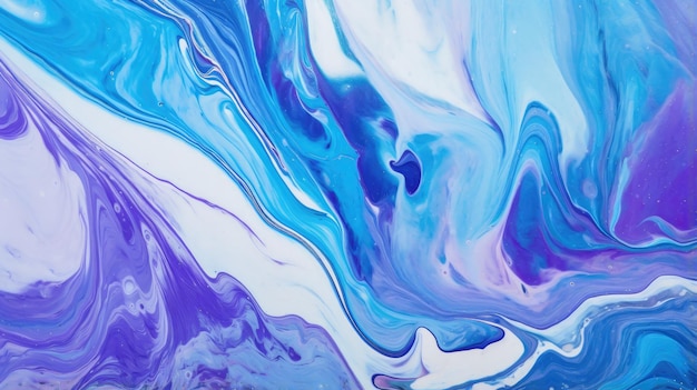 A mesmerizing liquid marbling paint texture background in vivid blues and purples