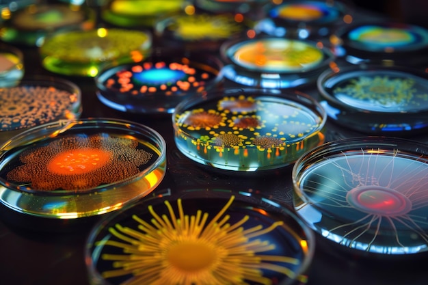 Photo the mesmerizing movements of bacteria on a petri dish ai generated