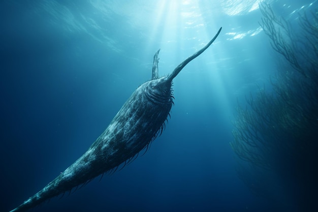 A mesmerizing narwhal displaying its long spiraled 00337 03