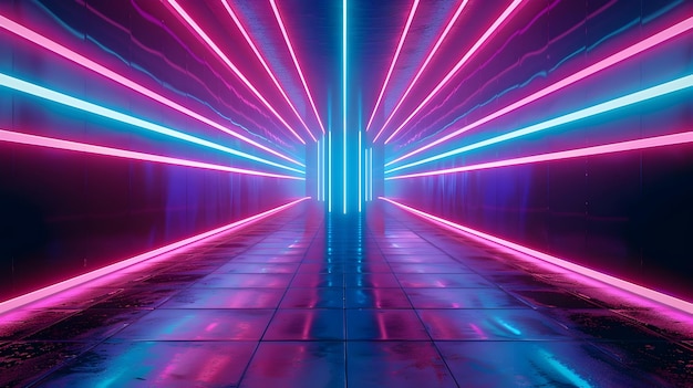 Mesmerizing Neon Tunnel Futuristic Grid of Luminous Symmetry and Digital Dynamism