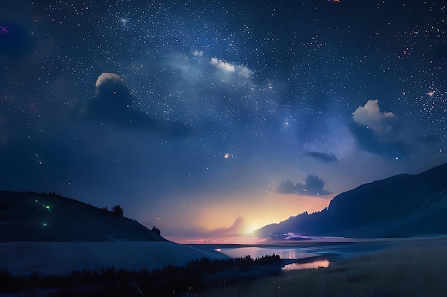 Mesmerizing night sky background with a scattering of stars and falling stars