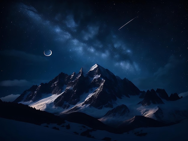 a mesmerizing night sky with a blanket of stars a full moon and a silhouette of a mountain range