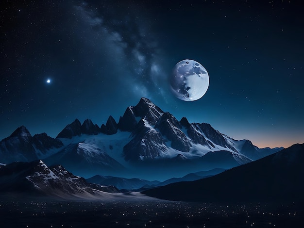 a mesmerizing night sky with a blanket of stars a full moon and a silhouette of a mountain range