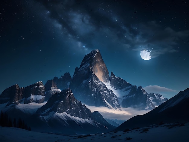 a mesmerizing night sky with a blanket of stars a full moon and a silhouette of a mountain range