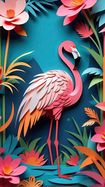 Photo a mesmerizing papercut animation of the flamingo comes to life on the screen