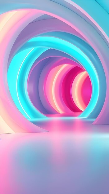 Mesmerizing PastelHued Futuristic Architectural Abstract with Curved Arched Tunnel Interior Design Render