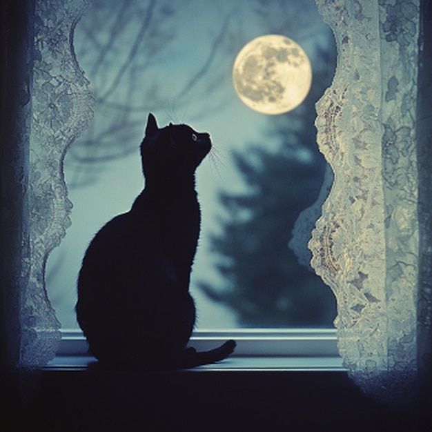 Photo a mesmerizing photograph of a sleek black cat sitting gracefully on a windowsill