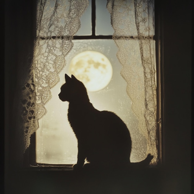 A mesmerizing photograph of a sleek black cat sitting gracefully on a windowsill