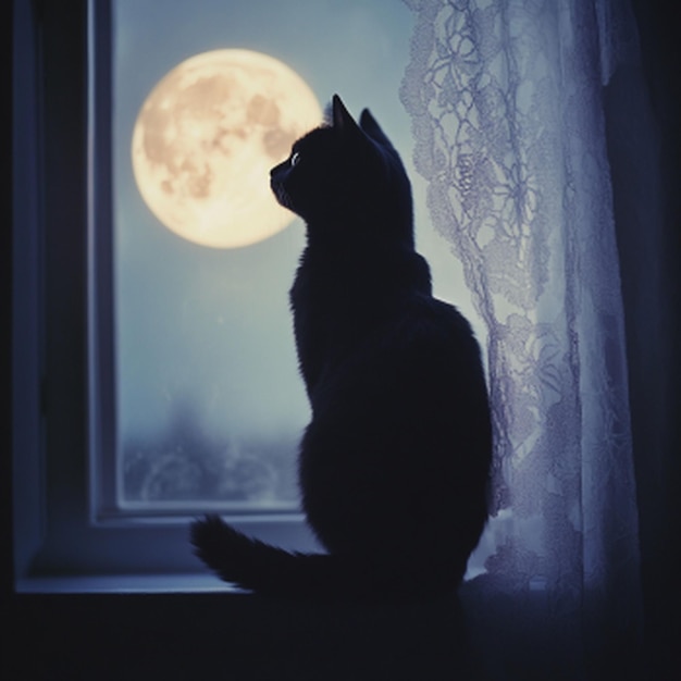 A mesmerizing photograph of a sleek black cat sitting gracefully on a windowsill