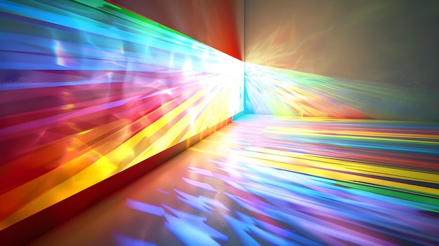 Photo mesmerizing prism light refraction displaying full spectrum of colors against a white background