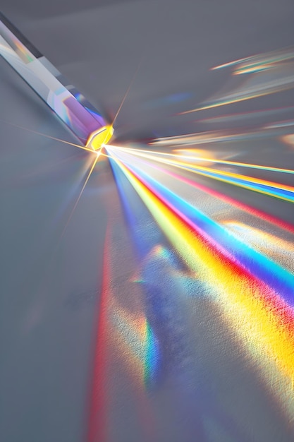 Photo mesmerizing prism light refraction displaying full spectrum of colors against a white background