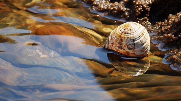 Mesmerizing Reflection of Sea Shells in a Tide Pool