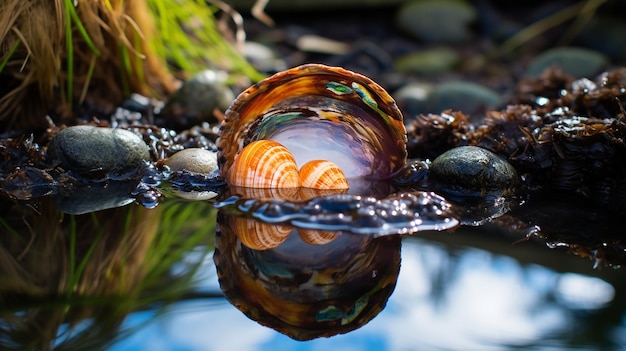 Mesmerizing Reflection of Sea Shells in a Tide Pool