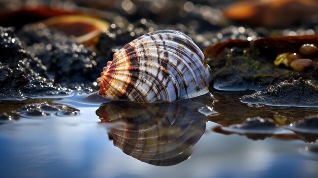 Mesmerizing Reflection of Sea Shells in a Tide Pool